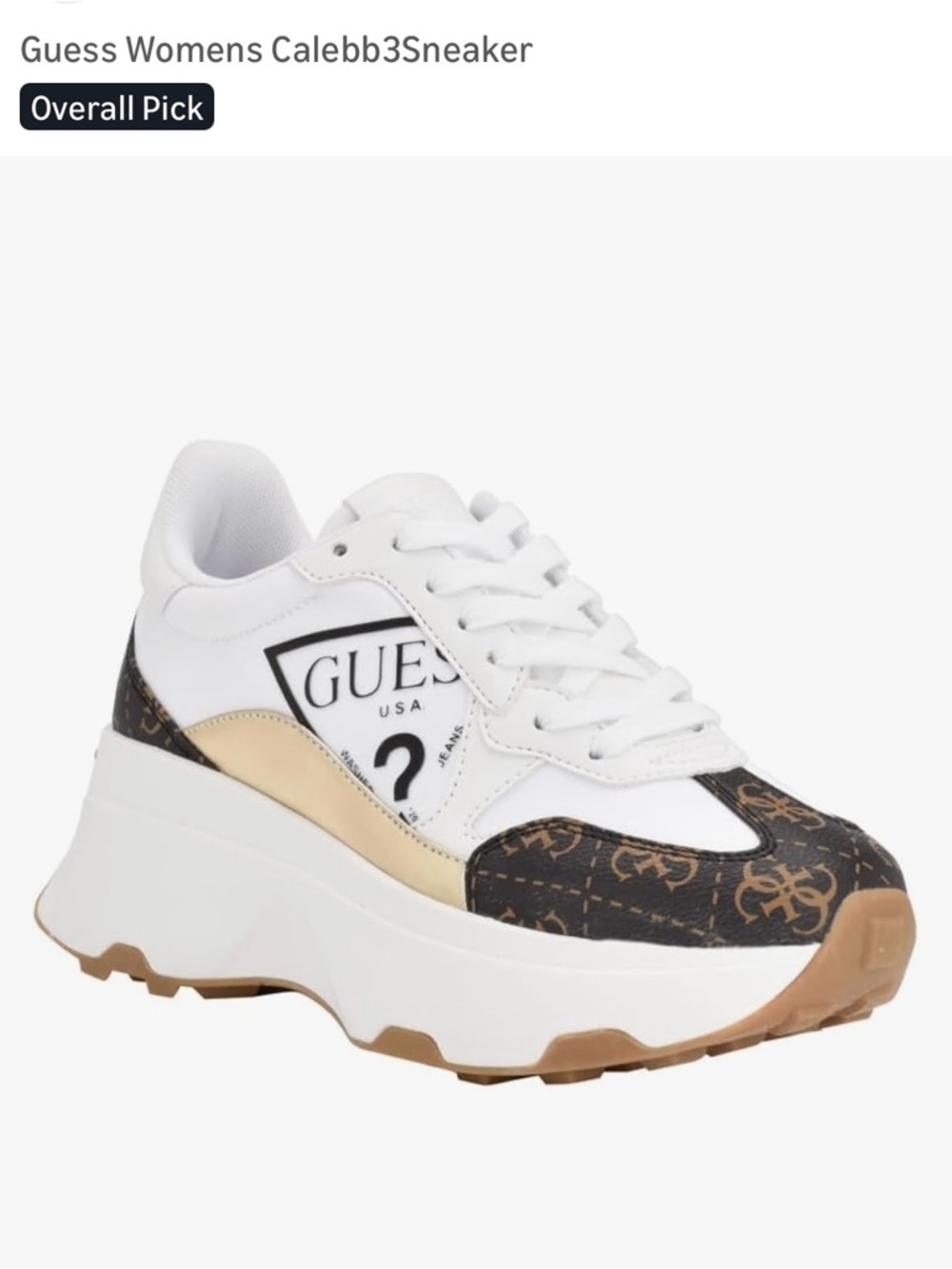 GUESS White, Brown and Tan Platform Logo Sneaker